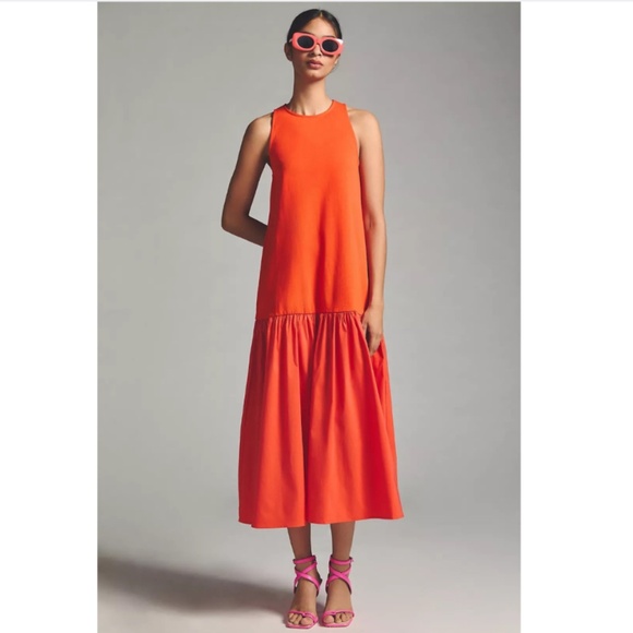 Maeve Anthropologie midi dress size XS orange sleeveless flounce cotton NEW - Picture 1 of 12